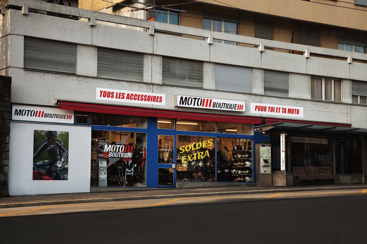 Le magasin Moto Boutique, à la rue de la Borde à Lausanne.