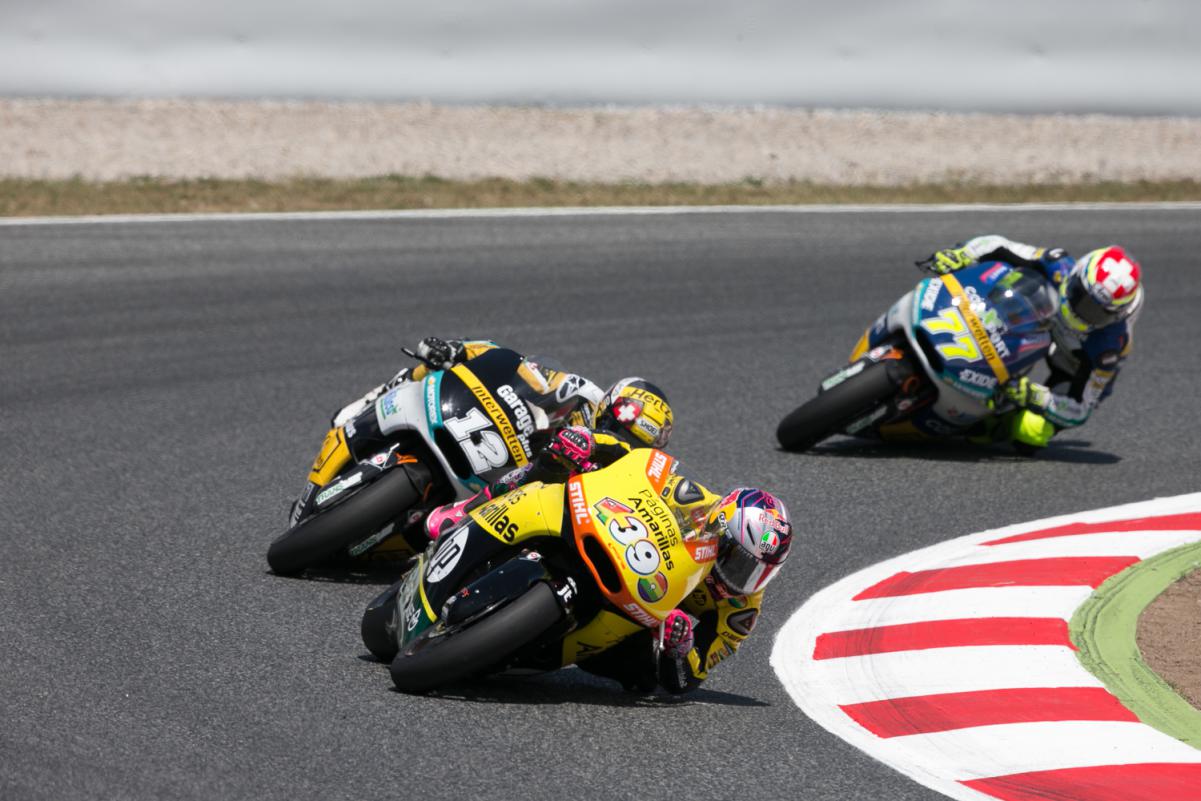 "TomTom" Lüthi (12) et Aegerter (77) à la lutte avec Luis Salom (39).