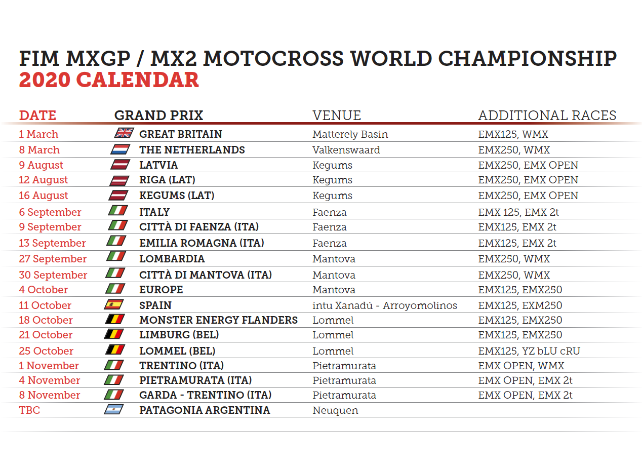 calendrier du mondial motocross