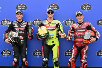 Fabio Di GIannantonio (team VR46, Ducati, passé par la Q1) prend la pole du Grand Prix du Brésil, devant Marco Bezzecchi (Aprilia, aussi Q1) et le champion en titre Marc Marquez (Ducati); 4ème place pour Fabio Quartararo (Yamaha), devant Jorge Martin (Aprilia) et Ai Ogura (team Trackhouse, Aprilia); la troisième ligne est menée par Fermin Aldeguer (Gresini, Ducati), devant son coéquipier Alex Marquez et le leader du championnat Pedro Acosta (KTM)