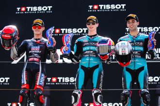 Maximo Quiles (team CFMOTO Gaviota Aspar, KTM) remporte le Grand Prix TT d&rsquo;Assen en Moto3, devant David Almansa (LiquiMoly Dynavolt Intact, KTM) et Marco Morelli (CFMOTO Gaviota Aspar)
