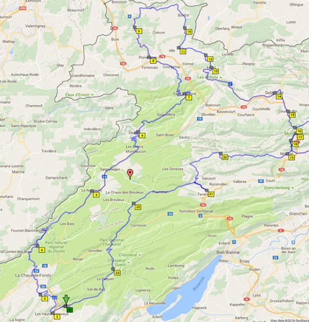 Parcours Balade des trois cantons, de Delémont aux Rangiers