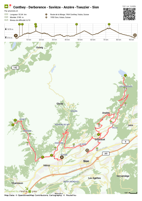 Parcours Derborence, le bout de la route, et les coteaux de Sion