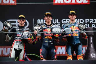 Jose Antonio Rueda (team Red Bull KTM Ajo) s’impose au Grand Prix TT d’Assen en Moto3, devant David Munoz (Liqui Moly Dynavolt Intact, KTM) et Valentin Perrone (Tech3 KTM); le Suisse Noah Dettwiler (CIP Green Power, KTM) est 16ème (avant-avant-dernier)
