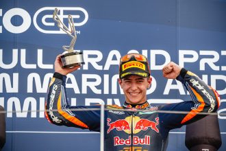 Jose Antonio Rueda (team Red Bull KTM Ajo, KTM) remporte le Grand Prix de la Riviera de Rimini (Misano) en Moto3, devant Maximo Quiles (CFMOTO Gaviota Aspar, KTM) et Adrian Fernandez (Leopard, Honda); le Suisse Noah Dettwiler (CIP Green Power, KTM) a fini 19ème